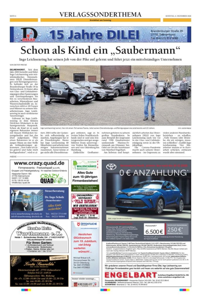 Zeitungsartikel zum 15 Jährigen Jubiläum von Dilei - Delmenhorster Kreisblatt